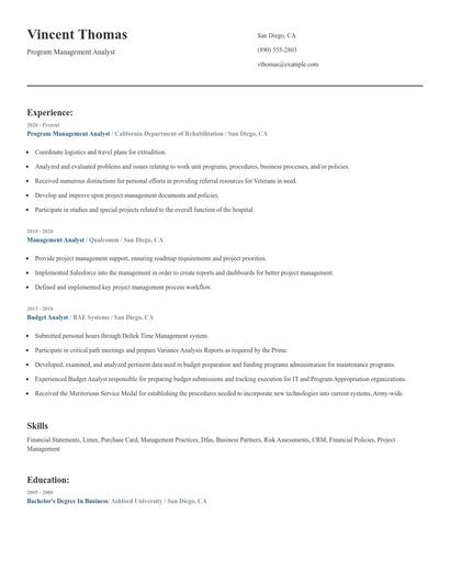 Program Management Analyst Resume