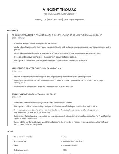 Program Management Analyst Resume