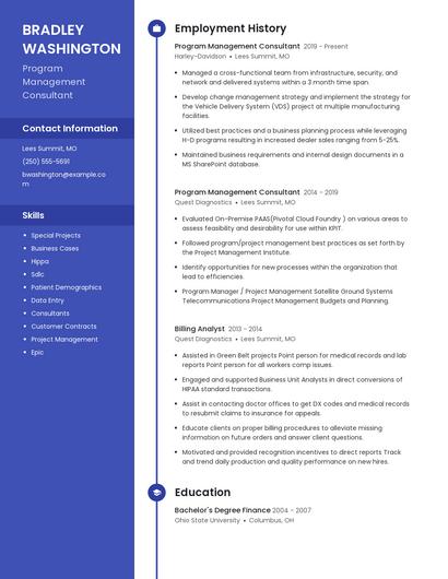 Program Management Consultant Resume