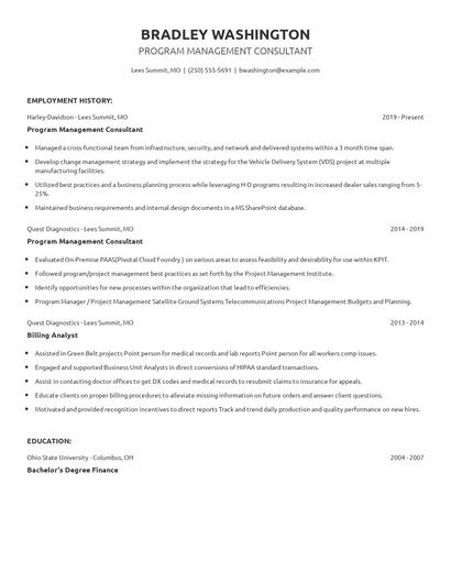Program Management Consultant Resume