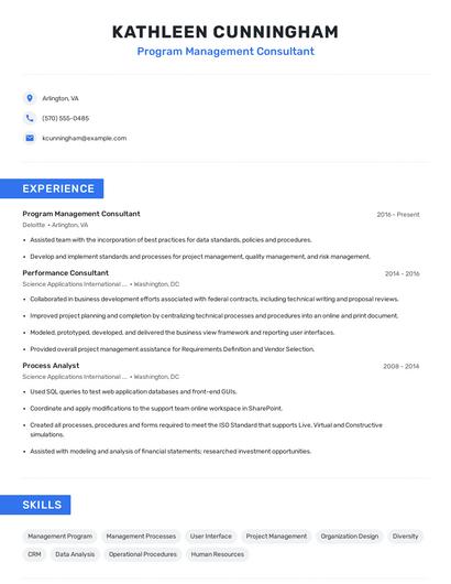 Program Management Consultant Resume