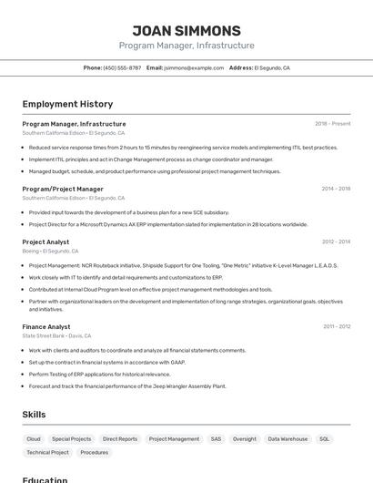 Program Manager, Infrastructure Resume