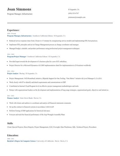 Program Manager, Infrastructure Resume