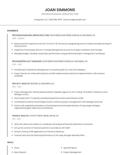 Program Manager, Infrastructure Resume