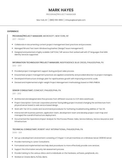 Program/Project Manager Resume
