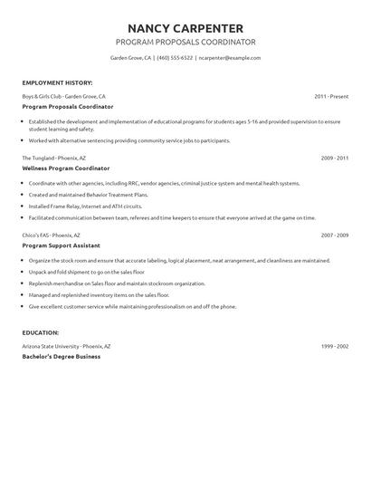 Program Proposals Coordinator Resume