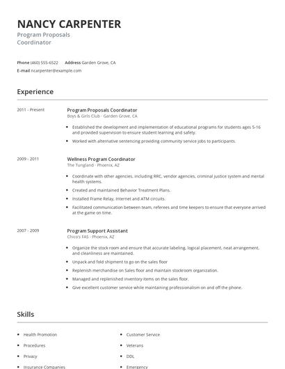 Program Proposals Coordinator Resume
