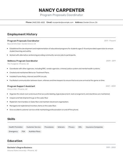 Program Proposals Coordinator Resume