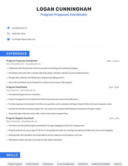Program Proposals Coordinator Resume