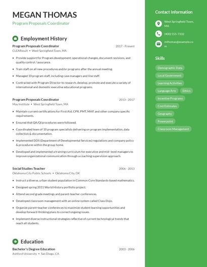 Program Proposals Coordinator Resume