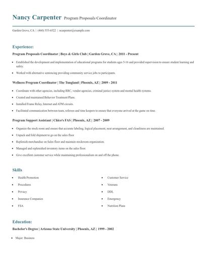 Program Proposals Coordinator Resume
