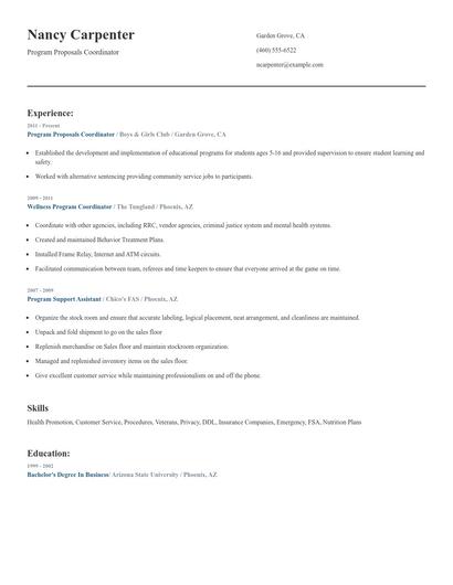 Program Proposals Coordinator Resume