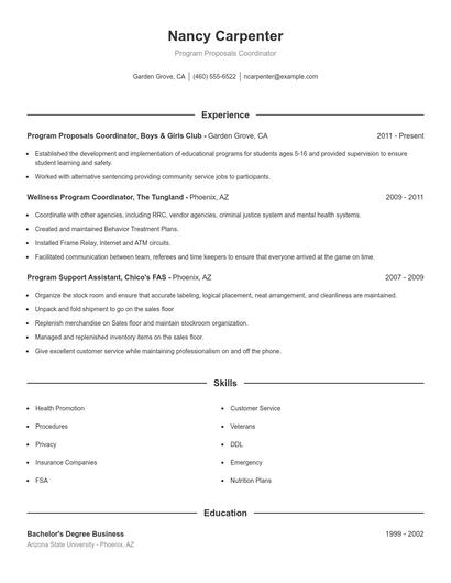Program Proposals Coordinator Resume