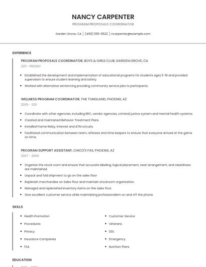 Program Proposals Coordinator Resume