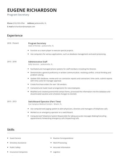 Program Secretary Resume