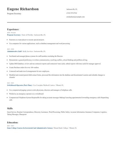 Program Secretary Resume