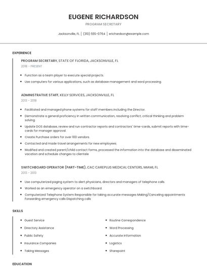 Program Secretary Resume