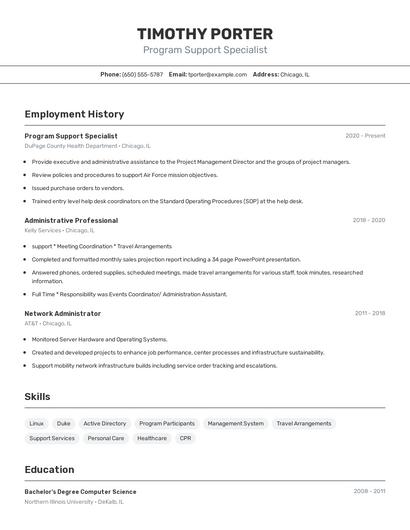 Program Support Specialist Resume