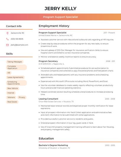 Program Support Specialist Resume