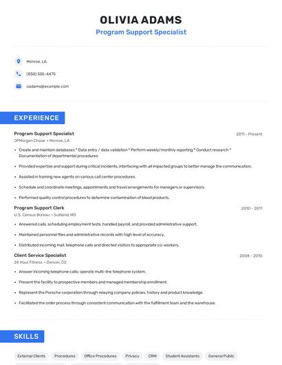 Program Support Specialist Resume