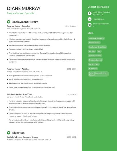 Program Support Specialist Resume