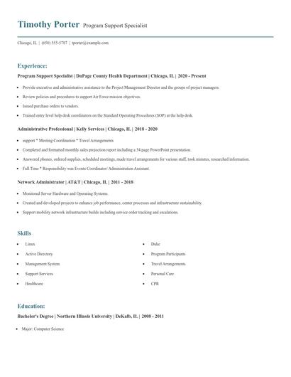 Program Support Specialist Resume