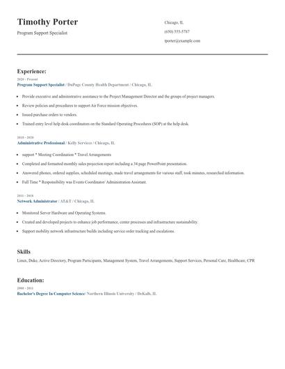 Program Support Specialist Resume