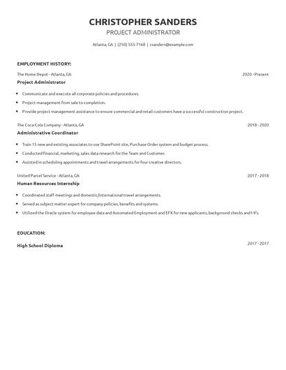 Project Administrator Resume