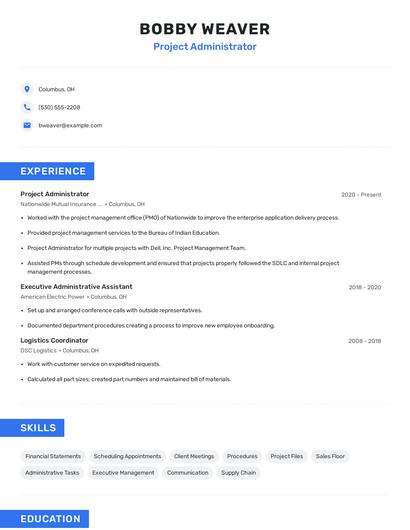 Project Administrator Resume