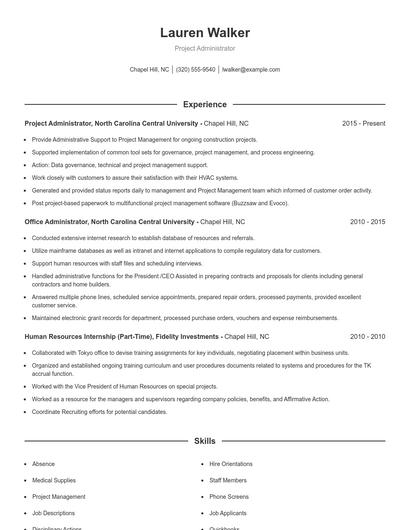 Project Administrator Resume