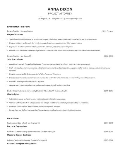 Project Attorney Resume