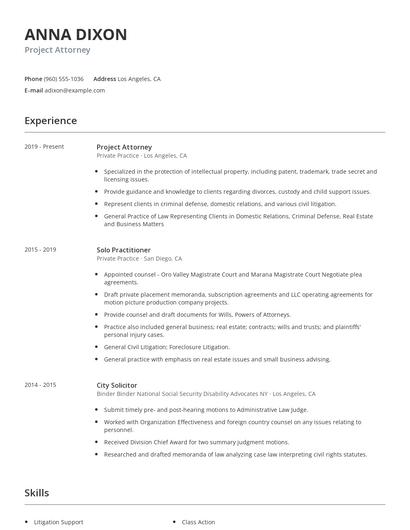 Project Attorney Resume