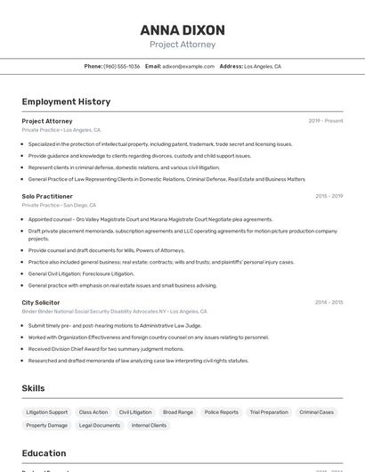 Project Attorney Resume