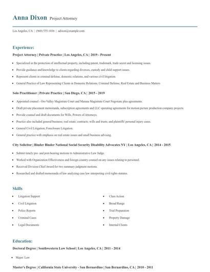 Project Attorney Resume
