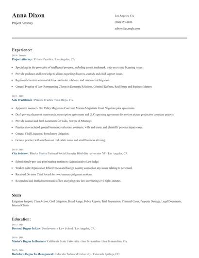 Project Attorney Resume