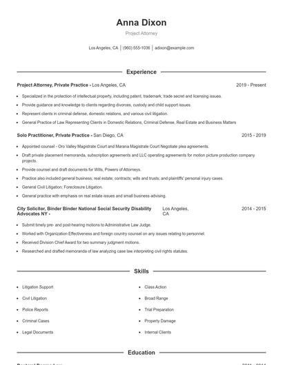 Project Attorney Resume