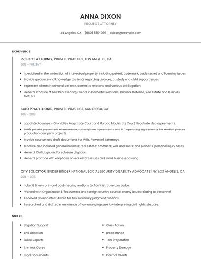 Project Attorney Resume