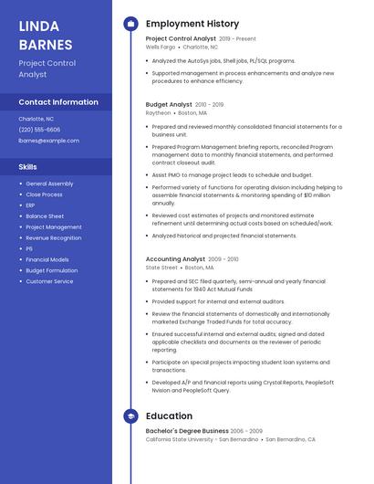 Project Control Analyst Resume