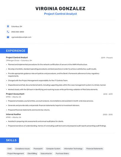Project Control Analyst Resume