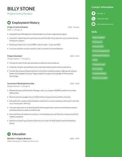Project Control Analyst Resume
