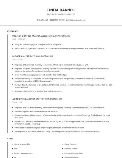 Project Control Analyst Resume