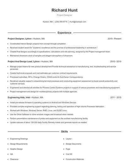 Project Designer Resume
