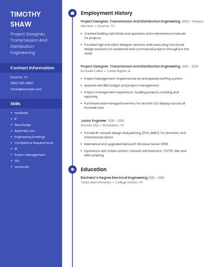 Project Designer, Transmission And Distribution Engineering Resume
