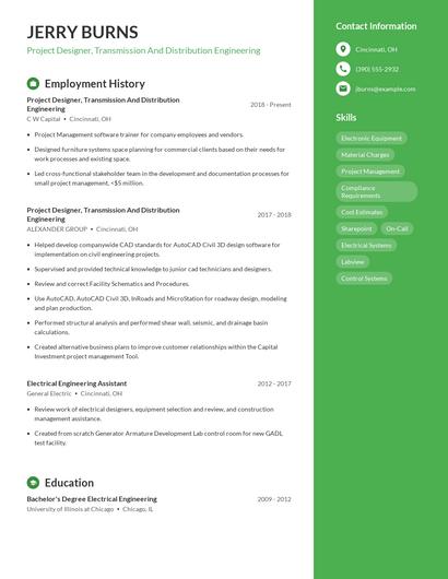 Project Designer, Transmission And Distribution Engineering Resume