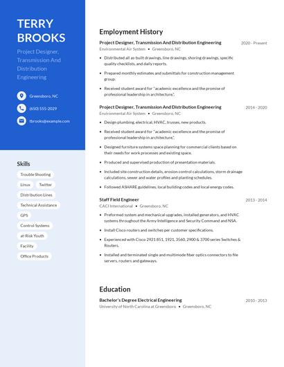 Project Designer, Transmission And Distribution Engineering Resume