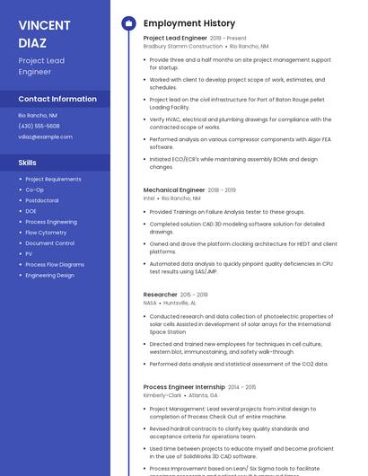 Project Lead Engineer Resume