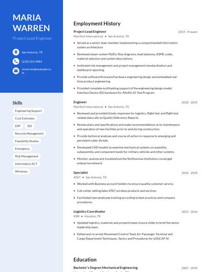 Project Lead Engineer Resume