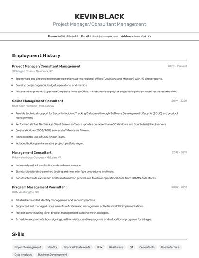 Project Manager/Consultant Management Resume