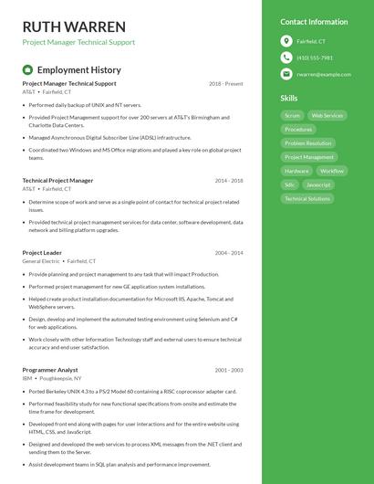 Project Manager Technical Support Resume