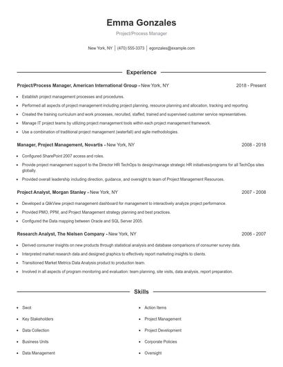 Project/Process Manager Resume
